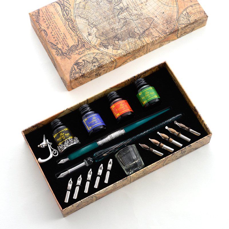 Glass Dip Pen Calligraphy Ink Set - Set Pena Celup Kaca Pena Kristal