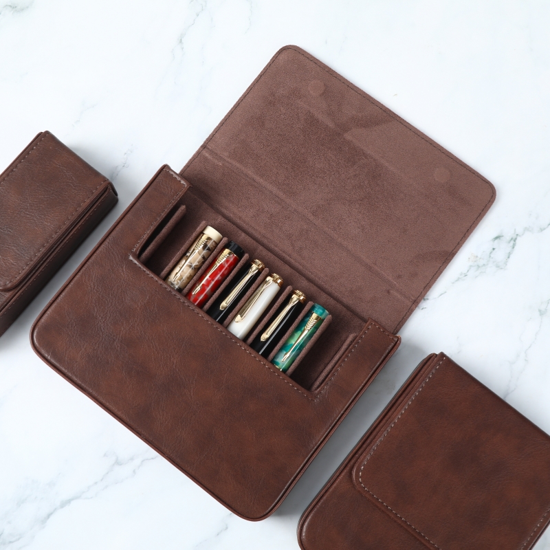 Leather Fountain Pen Case 3 Slots Pouch - Kotak Pena Kulit PU Mewah dengan