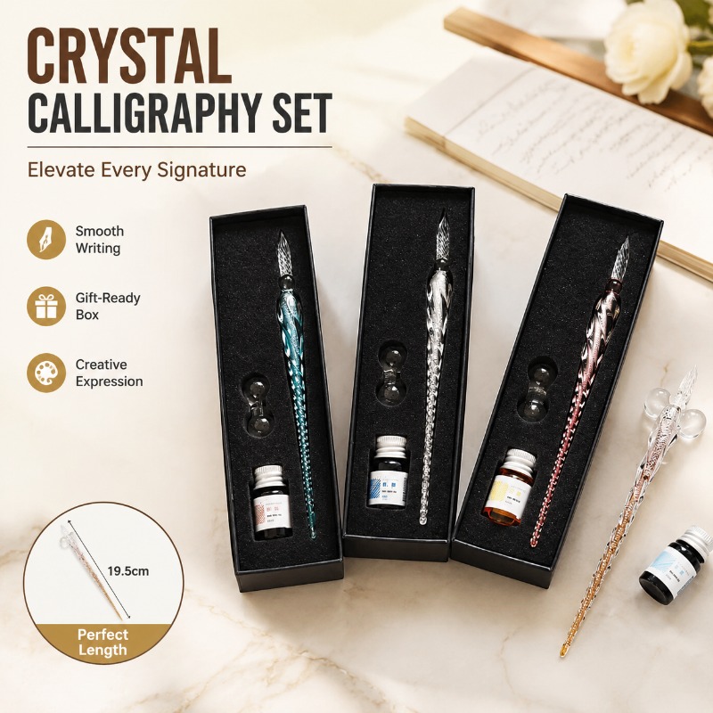 Glass Dip Pen Calligraphy Ink Set - Set Pena Celup Kaca Kristal dengan