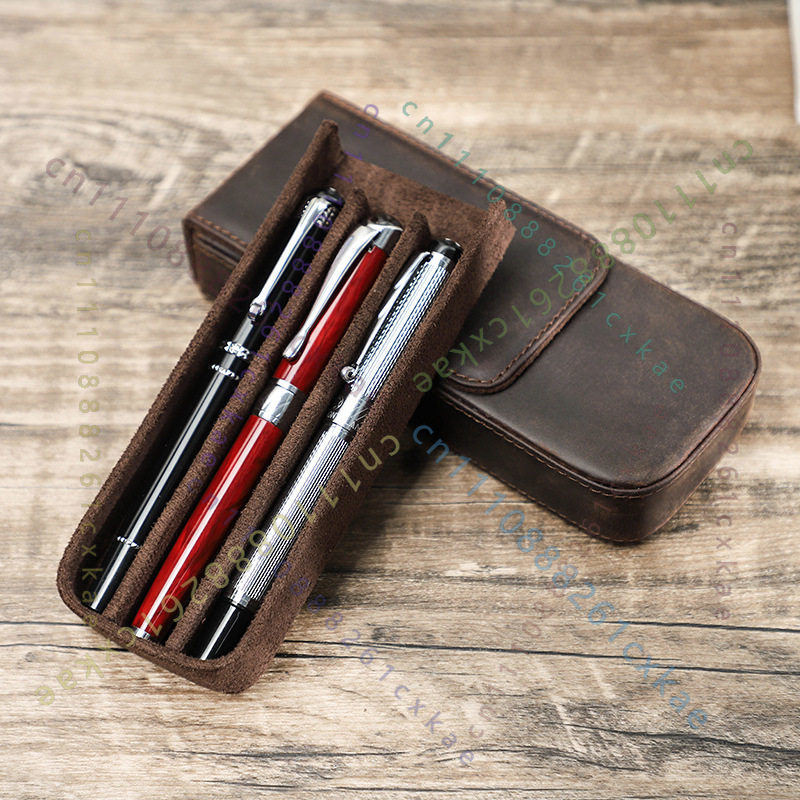 Leather Fountain Pen Case 3 Slots Pouch - Kotak Pena Kulit Vintage Crazy Horse,