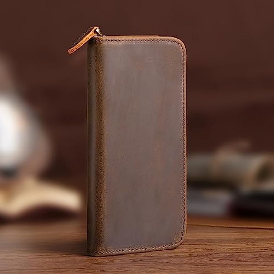 Leather Fountain Pen Case 3 Slots Pouch - Asvine casing pena tinta kulit antik,