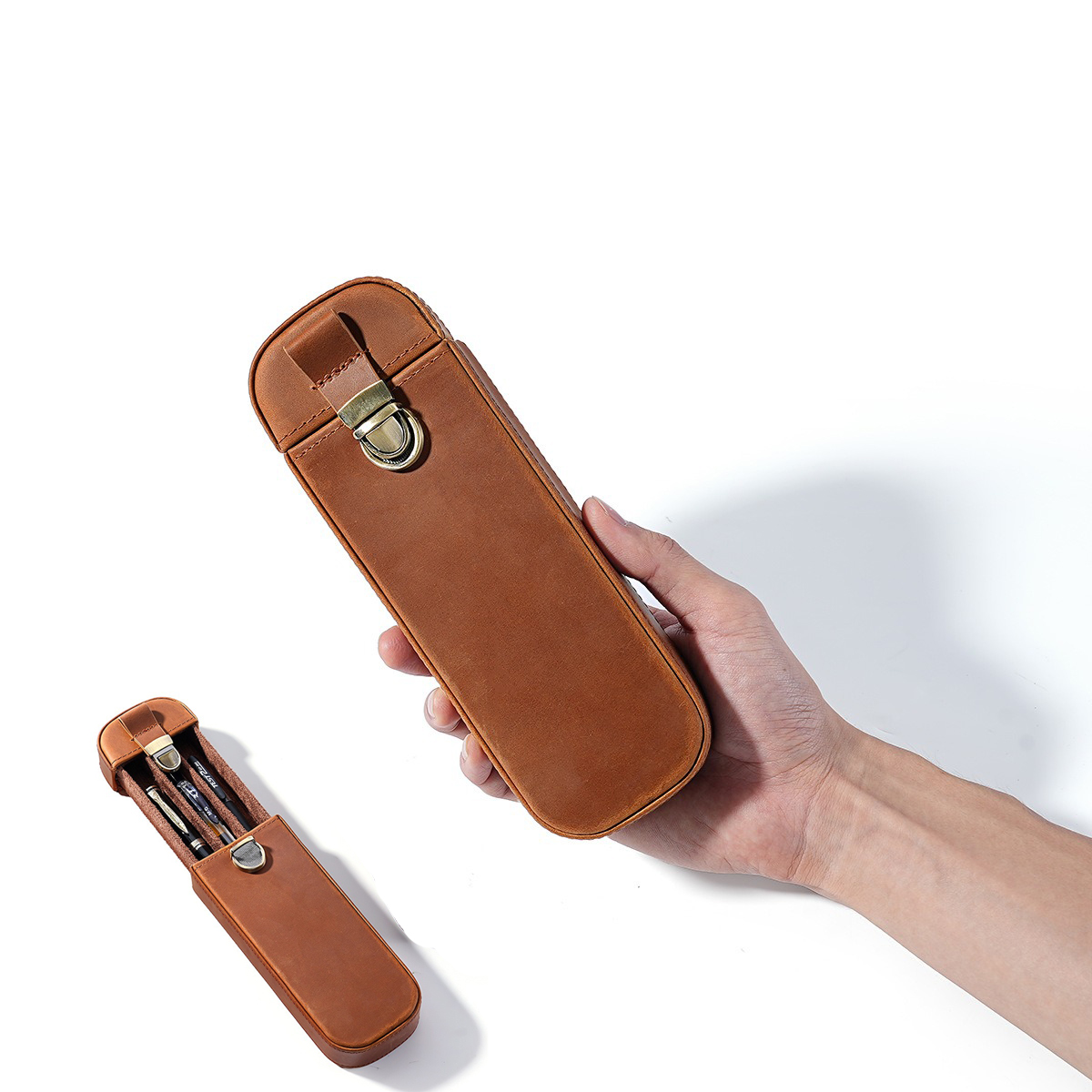 Leather Fountain Pen Case 3 Slots Pouch - Kotak Pena Kulit Crazy Horse Full