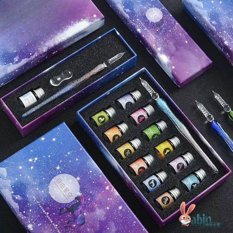 Glass Dip Pen Calligraphy Ink Set - Set Pena Celup Bertema Romantis dan