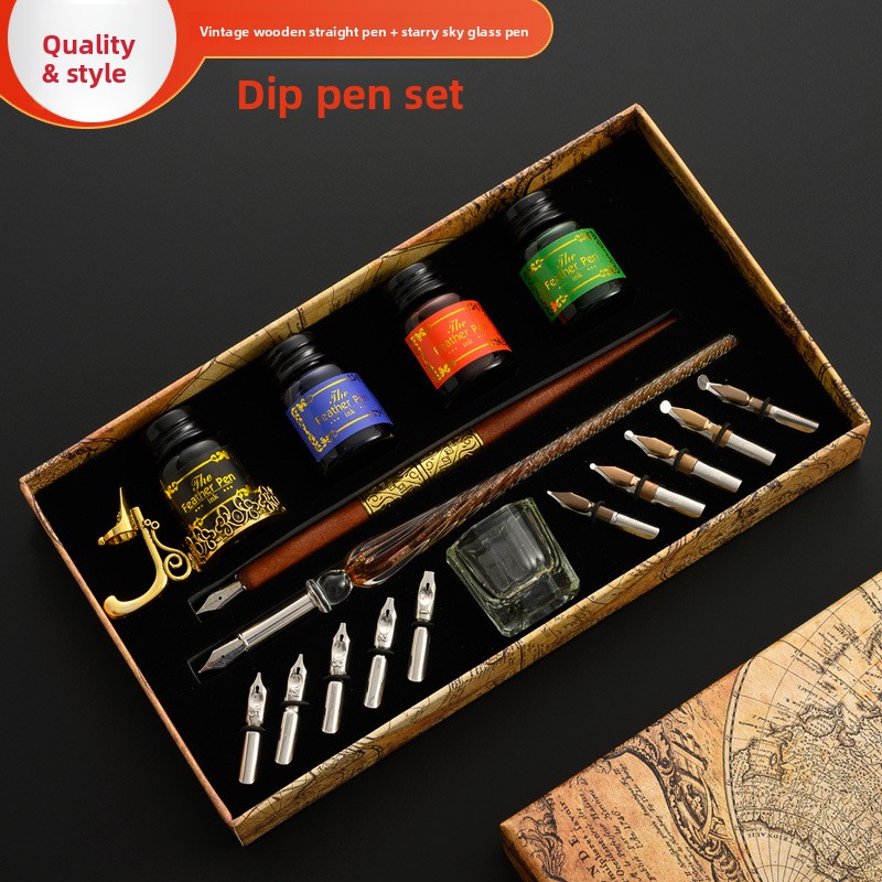 Glass Dip Pen Calligraphy Ink Set - Set Pena Celup Kaca dengan Gagang