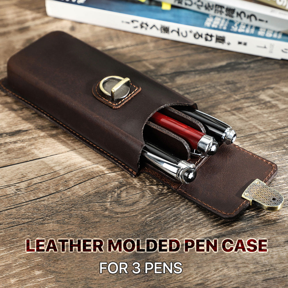 Kotak Pena Kulit Asli Buatan T - Leather Fountain Pen Case 3 Slots Pouch ulasan dan harga