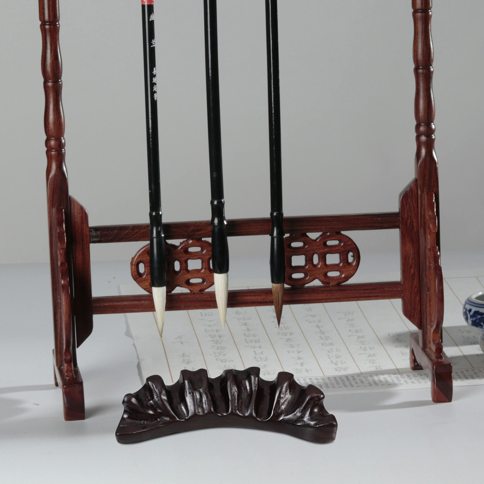 Rak Kuas Kaligrafi Kayu Antik, - Wooden Fountain Pen Desk Stand Holder ulasan dan harga