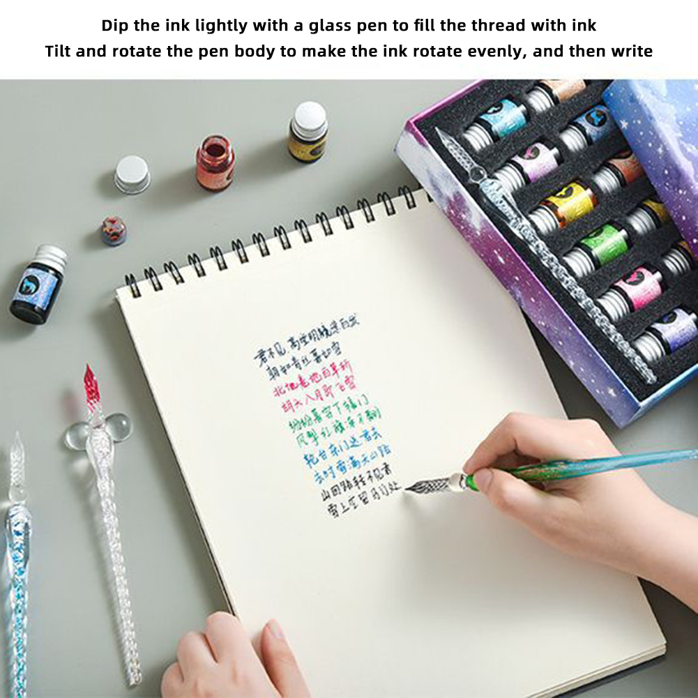 Kaligrafi kaca Set tinta pena  - Glass Dip Pen Calligraphy Ink Set ulasan dan harga