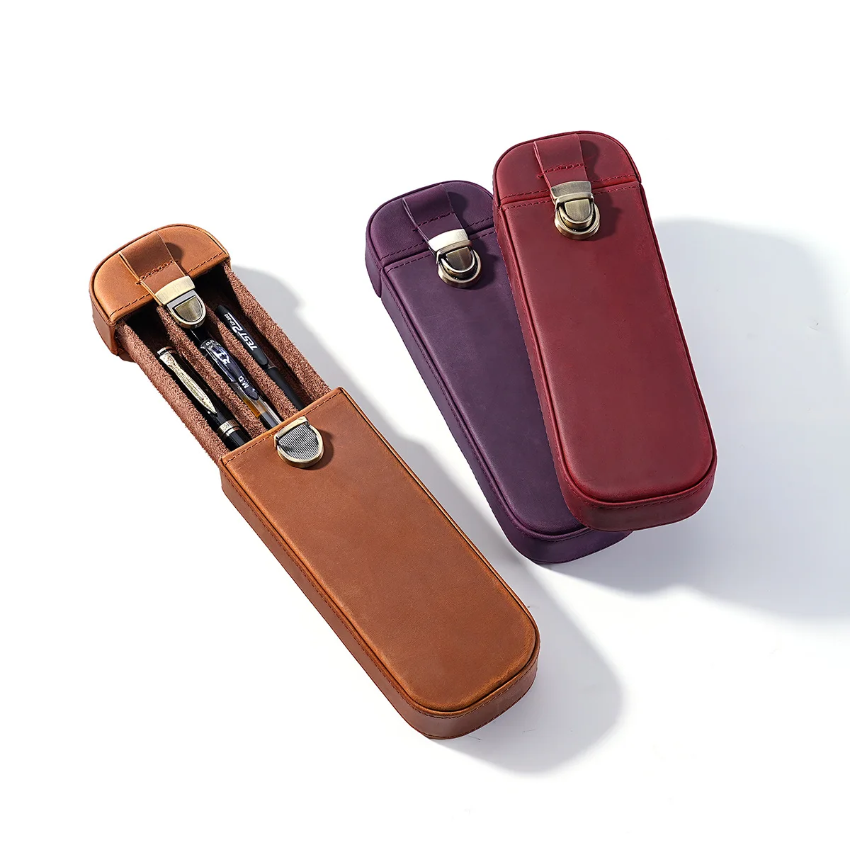 Kotak Pena dengan 3 Slot, Terb - Leather Fountain Pen Case 3 Slots Pouch ulasan dan harga