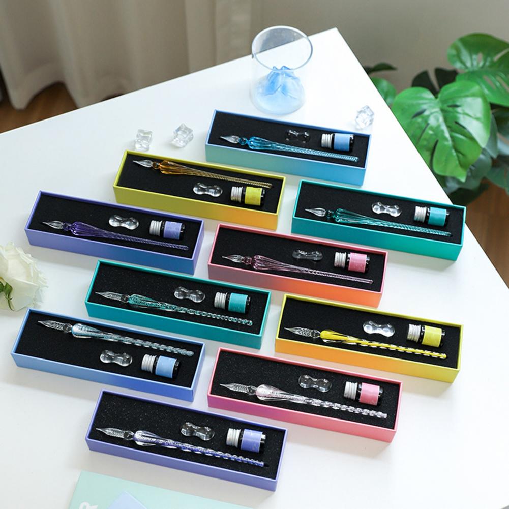 Set Pena Celup Kaca dengan Tin - Glass Dip Pen Calligraphy Ink Set ulasan dan harga