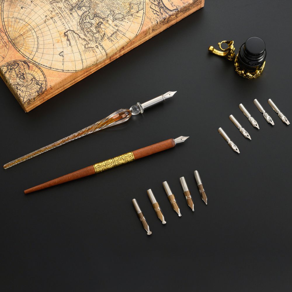 Set Pena Celup Kaca Modern den - Glass Dip Pen Calligraphy Ink Set ulasan dan harga