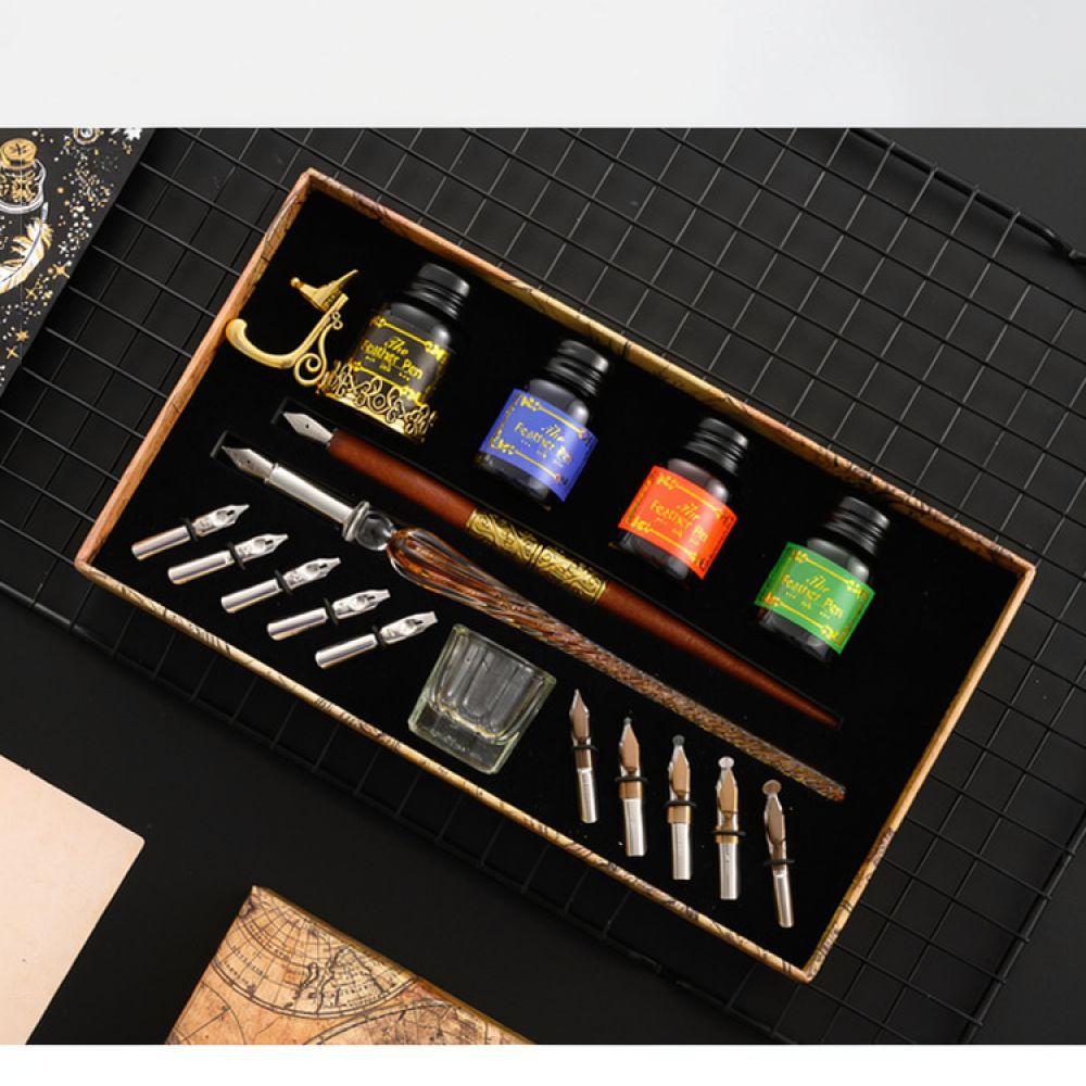 Set Pena Celup Kaca Modern den - Glass Dip Pen Calligraphy Ink Set ulasan dan harga