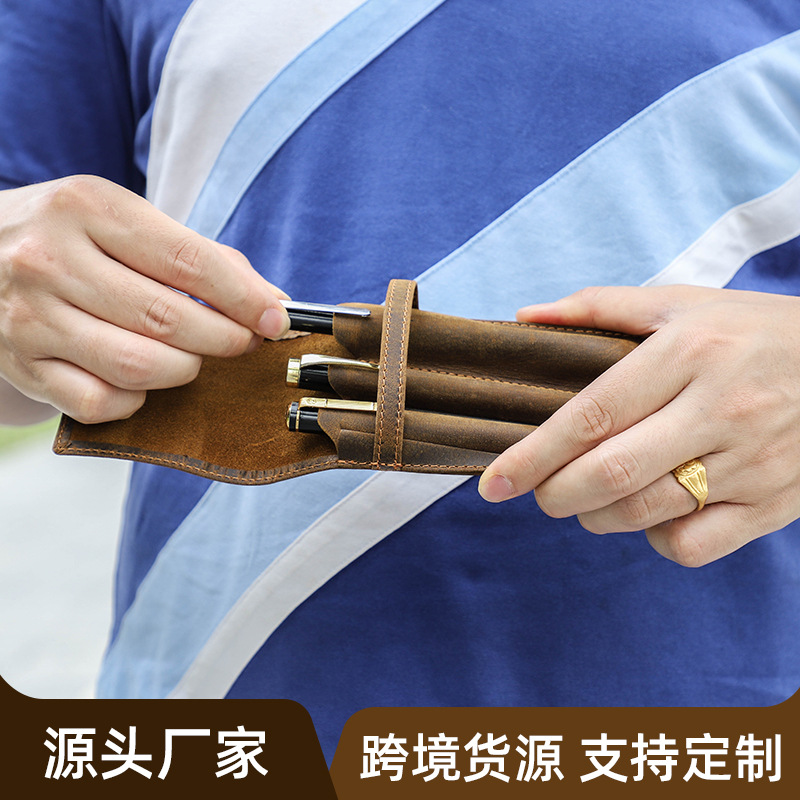 Kotak Pena Kulit Crazy Horse K - Leather Fountain Pen Case 3 Slots Pouch ulasan dan harga