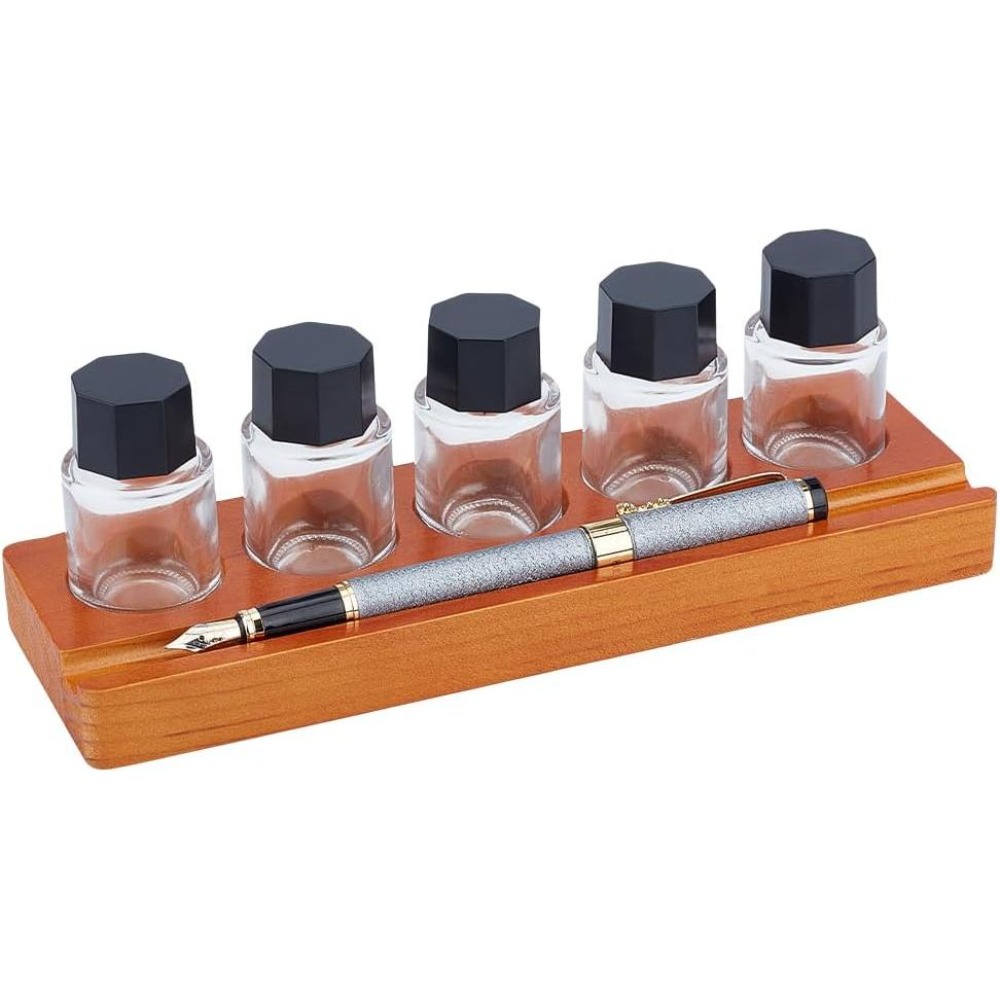 Set Tempat Botol Tinta Kaligra - Wooden Fountain Pen Desk Stand Holder ulasan dan harga