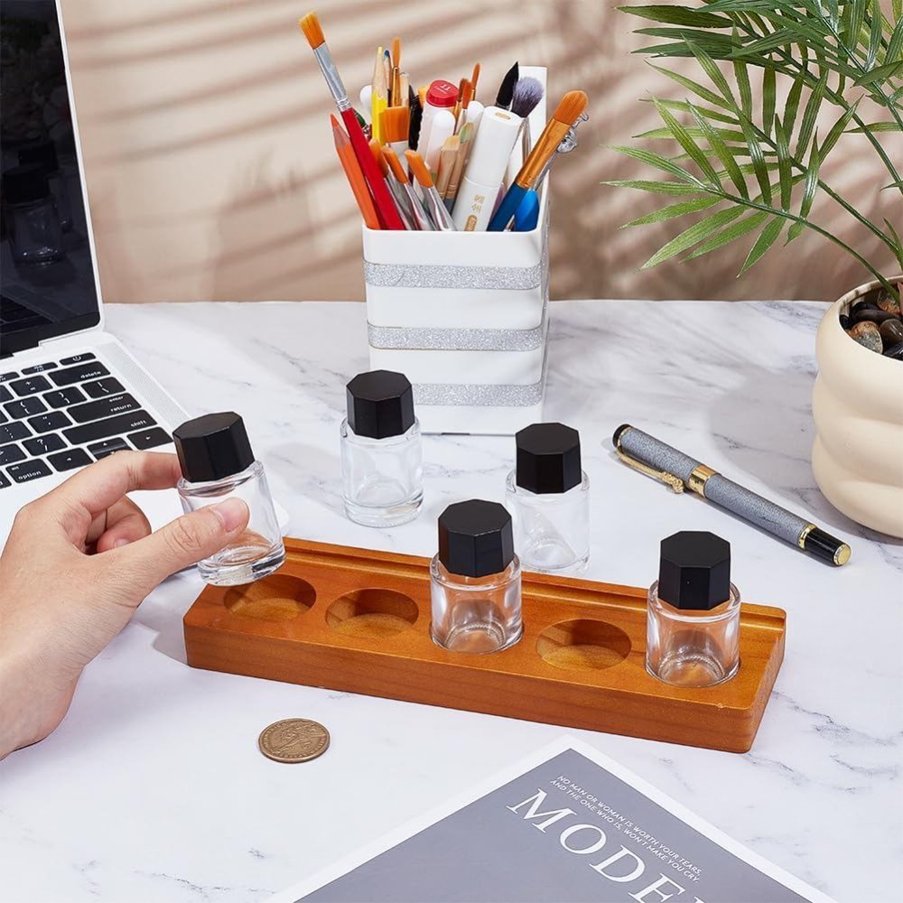 Set Tempat Botol Tinta Kaligra - Wooden Fountain Pen Desk Stand Holder ulasan dan harga