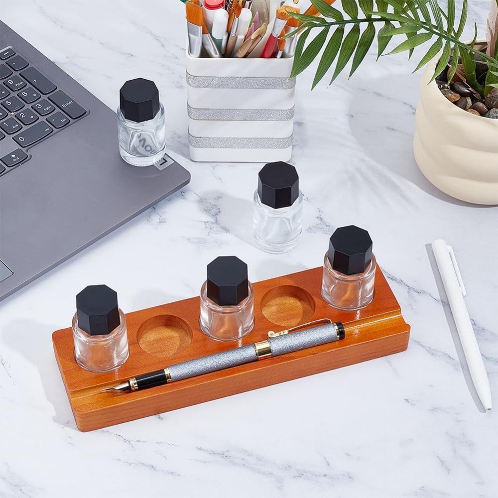 Set Tempat Botol Tinta Kaligra - Wooden Fountain Pen Desk Stand Holder ulasan dan harga