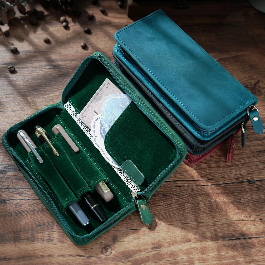 Tas Pena Kulit 3 Slot, Tempat  - Leather Fountain Pen Case 3 Slots Pouch ulasan dan harga