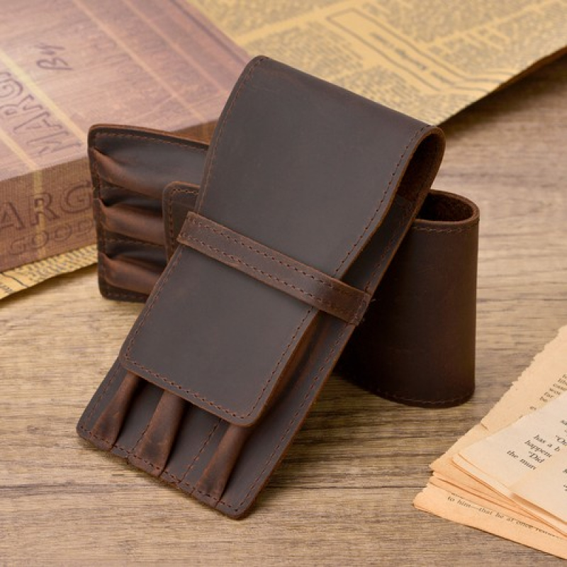 Kotak Pena Kulit Vintage A+ 3  - Leather Fountain Pen Case 3 Slots Pouch ulasan dan harga