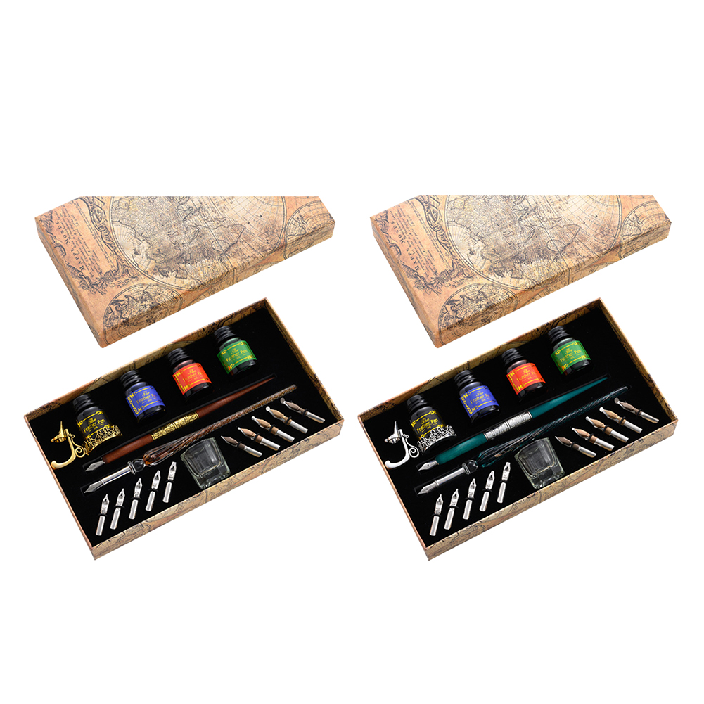 Pena Tinta Celup Eropa Retro L - Glass Dip Pen Calligraphy Ink Set ulasan dan harga