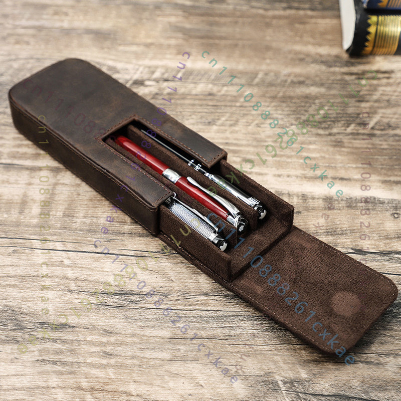 Kotak Pena Kulit Vintage Crazy - Leather Fountain Pen Case 3 Slots Pouch ulasan dan harga