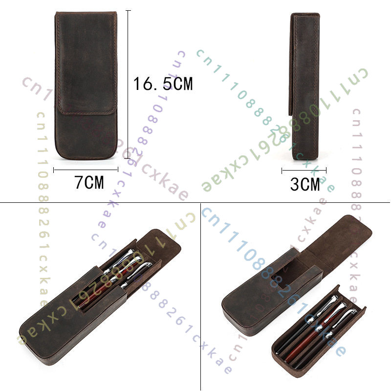 Kotak Pena Kulit Vintage Crazy - Leather Fountain Pen Case 3 Slots Pouch ulasan dan harga