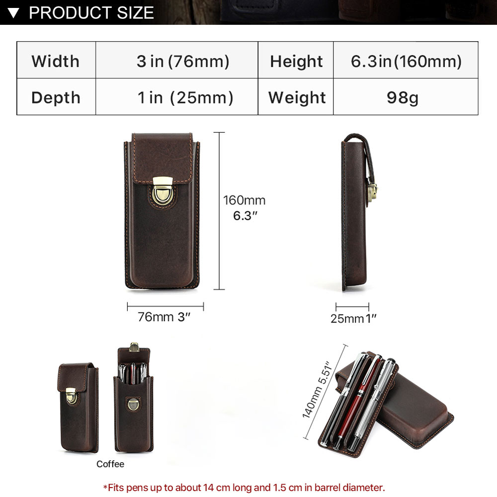 Kotak Pena Kulit Asli Buatan T - Leather Fountain Pen Case 3 Slots Pouch ulasan dan harga