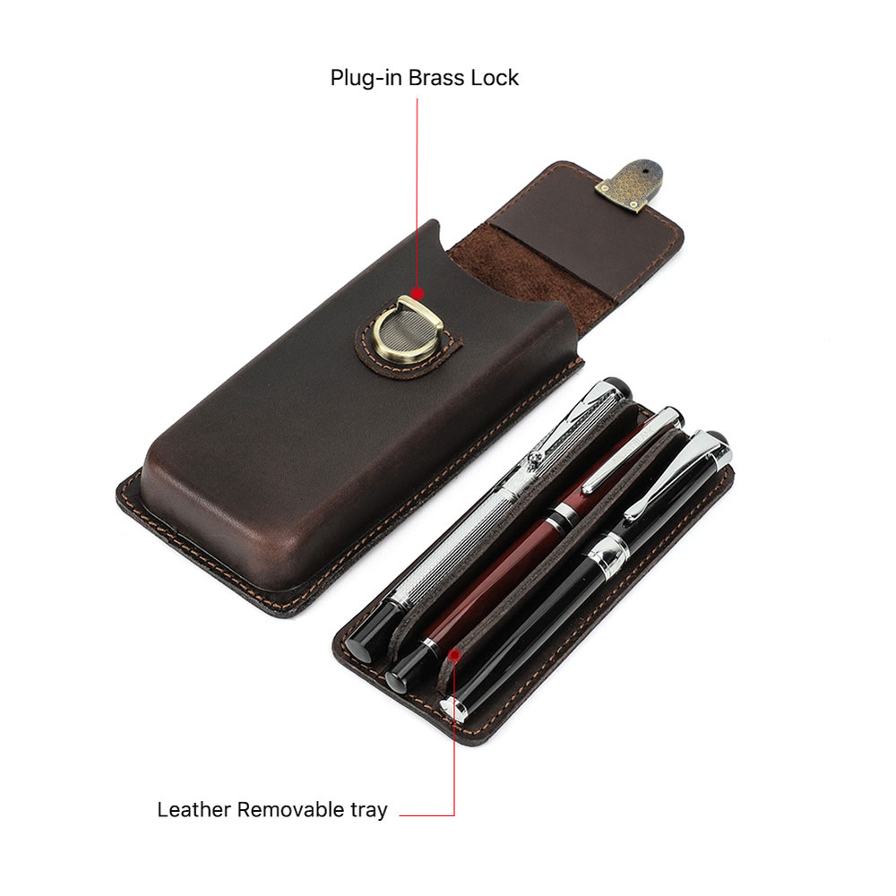 Kotak Pena Kulit Asli Buatan T - Leather Fountain Pen Case 3 Slots Pouch ulasan dan harga