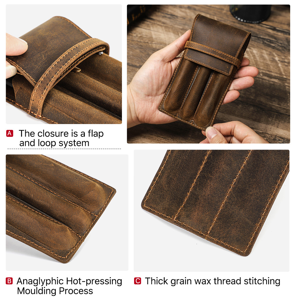 Kotak Pensil Kulit Sapi Buatan - Leather Fountain Pen Case 3 Slots Pouch ulasan dan harga
