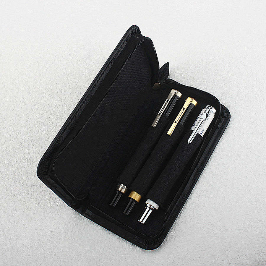 Kotak Pena Kulit PU dengan Rit - Leather Fountain Pen Case 3 Slots Pouch ulasan dan harga